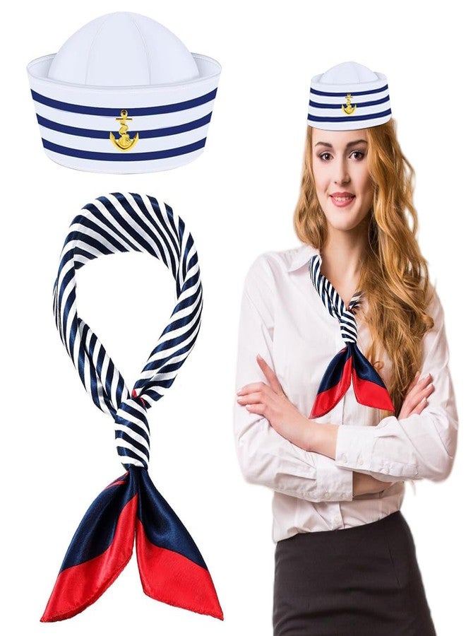 PATPAT® Sailor Hat and Scarf Set for Women Men Navy Outfit Blue with White Sailor Hat Captain Hat Sailor Scarf - Image 1